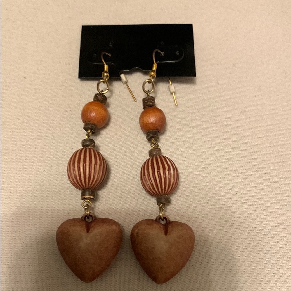 Brown Heart Drop Earrings